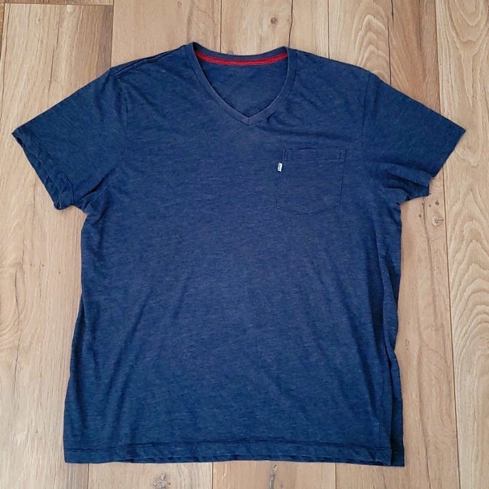 Levis T-Shirt Blue Heathered V Neck Pocket T